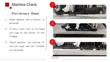 reliminary Check 1 Check whether the p latform is Page (Page 6 / 67) F2-6090 UV Flatbed Printer Product Installation and Operation Instructions
